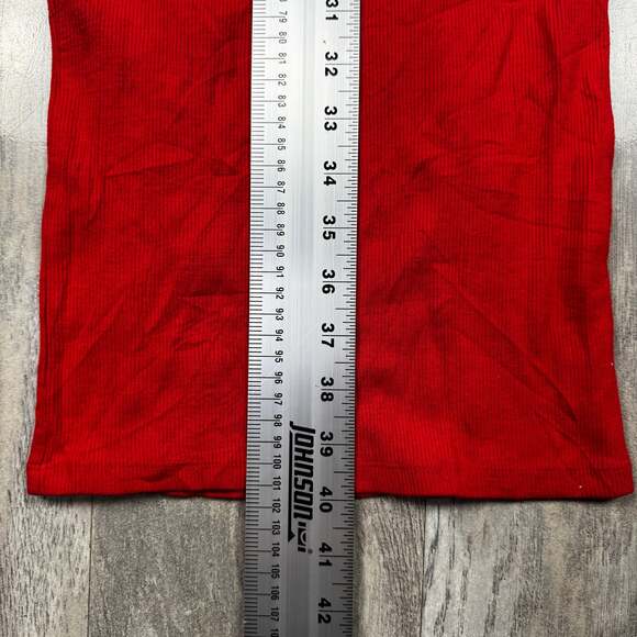 Red Ribbed Bodycon Racerback Midi Dress - Picture 4 of 5